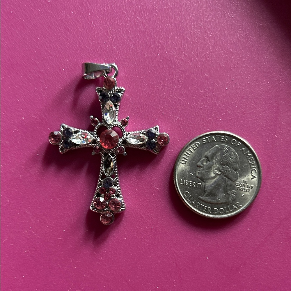 Elegant Silver and Pink Cross Pendant